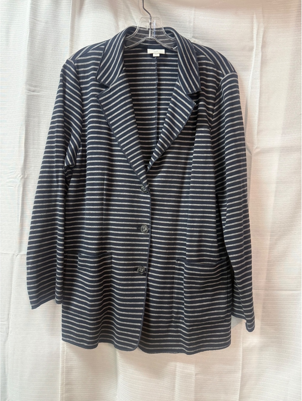 J.Jill Women's Navy and White Striped Blazer Size L